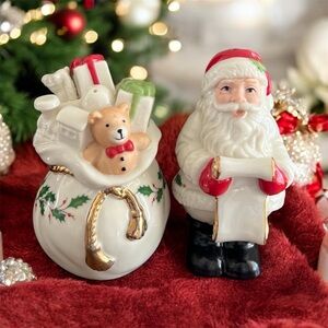 Lenox Santa Reindeer Christmas Holidays Checking It Twice Salt Pepper Shakers